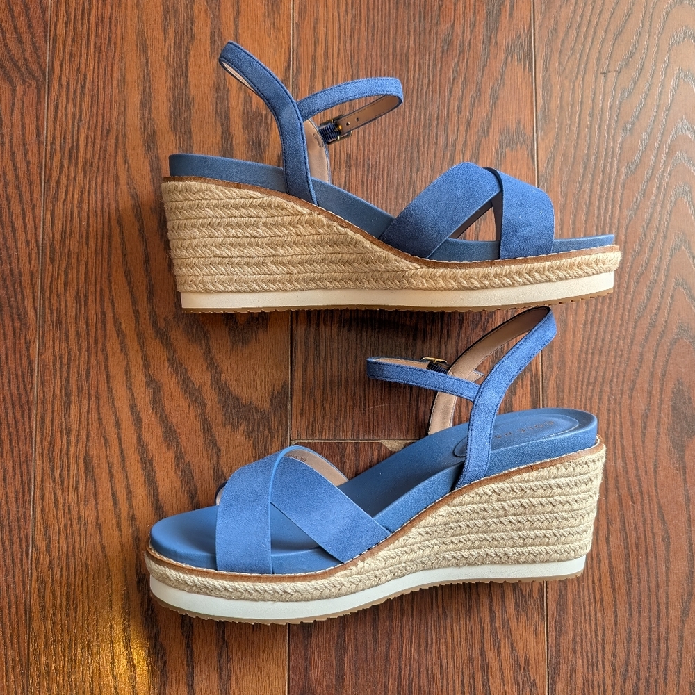 Cole Haan CF Silvee Blue Espadrille Wedges Sz 7.5B Spring Resort Coastal Vacatio